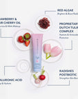 Product tube with ingredients displayed on a white background