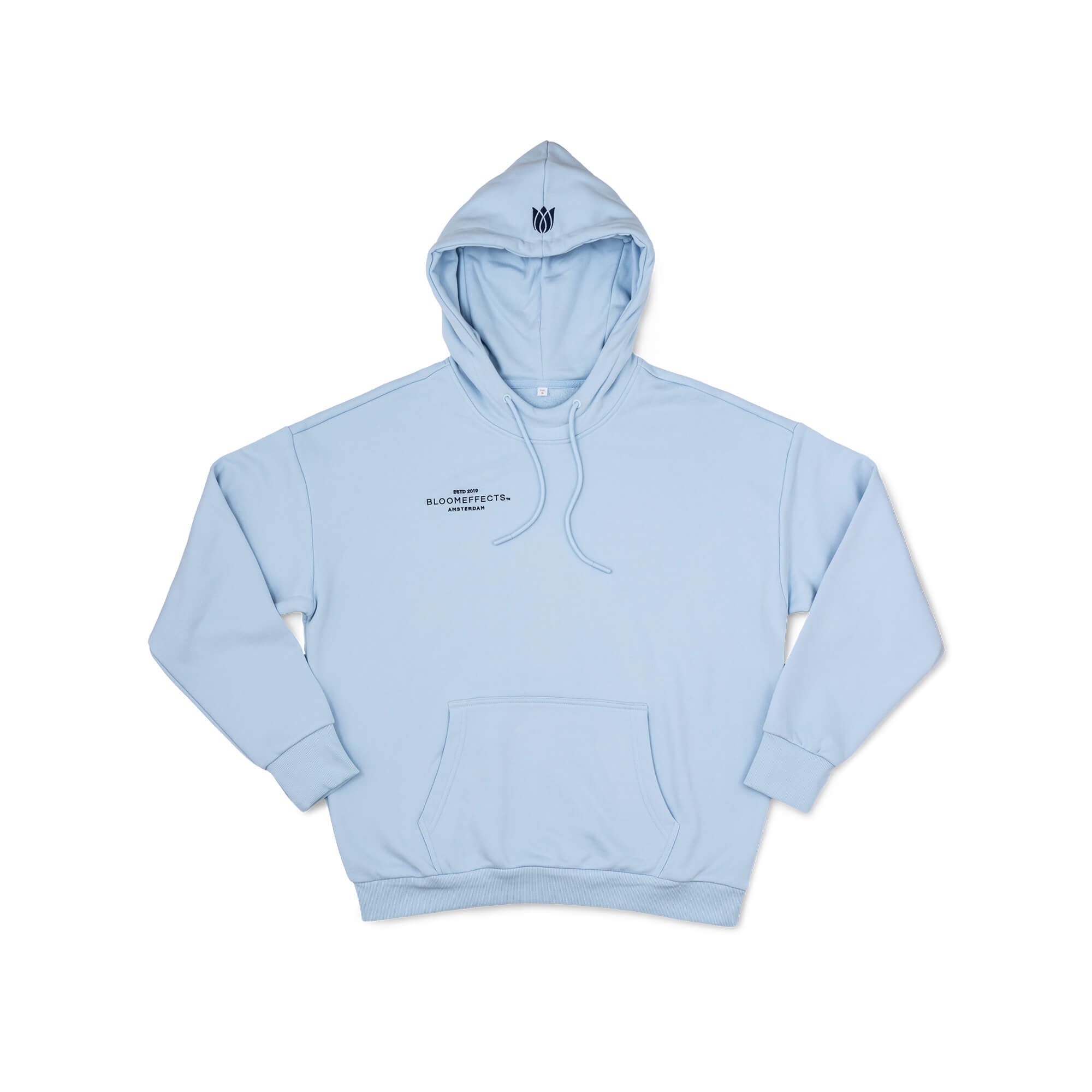 Light blue hoodie with a Bloomeffects logo on a white background