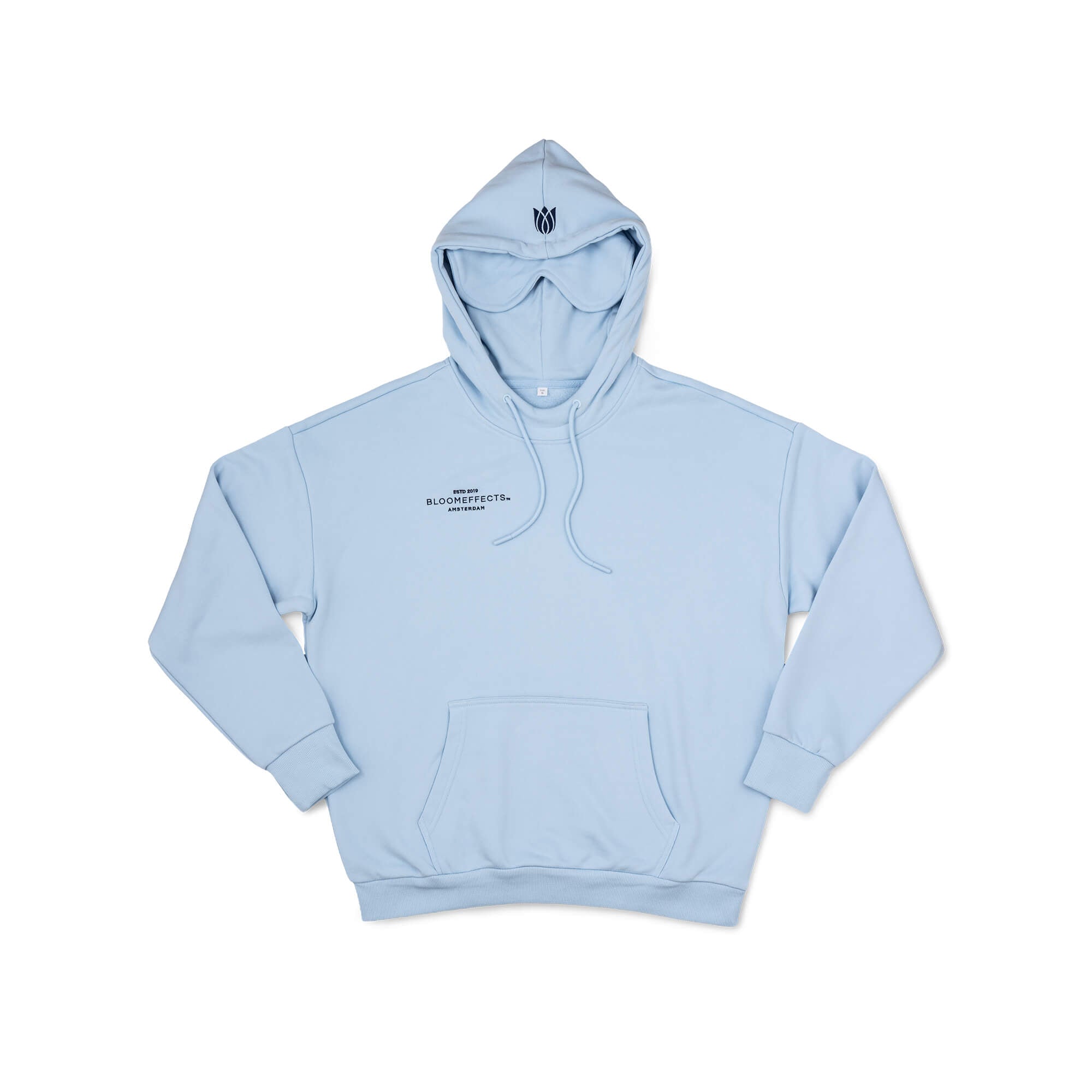 Light blue hoodie with a Bloomeffects logo on a white background