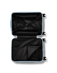 Open suitcase with black interior on a white background
