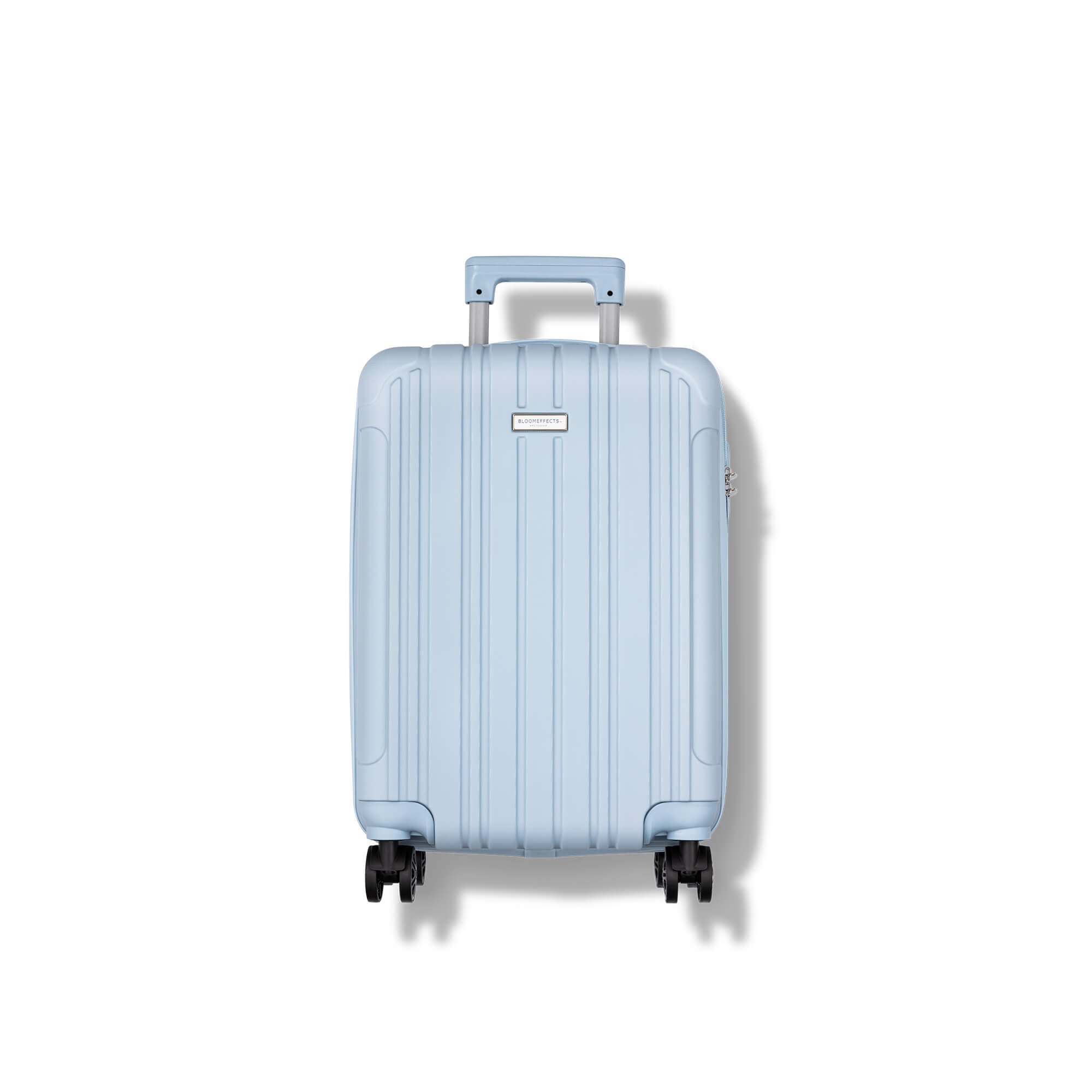 Light blue suitcase on a white background