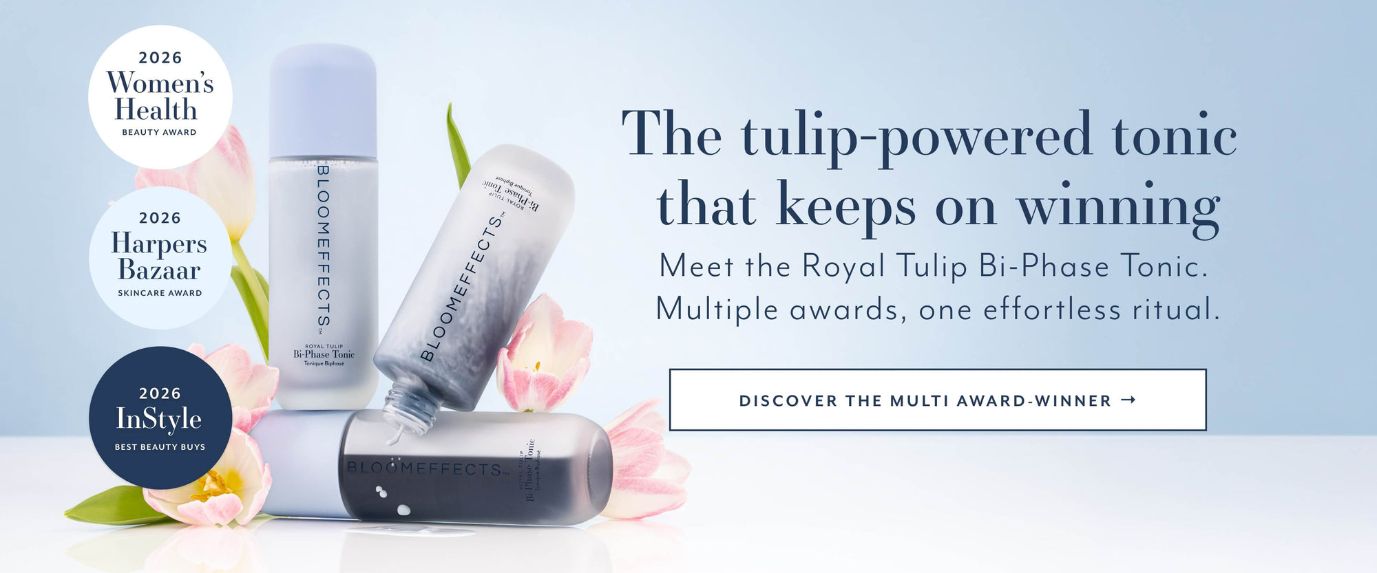 The tulip-powered tonic that keeps on winning
Meet the Royal Tulip Bi-Phase Tonic.
Multiple awards, one effortless ritual.
DISCOVER THE MULTI AWARD-WINNER