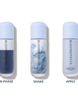 Three bottles of Bloomeffects Bi-Phase Toner on a white background showing the three stages - Bi-Phase, Shake & Apply